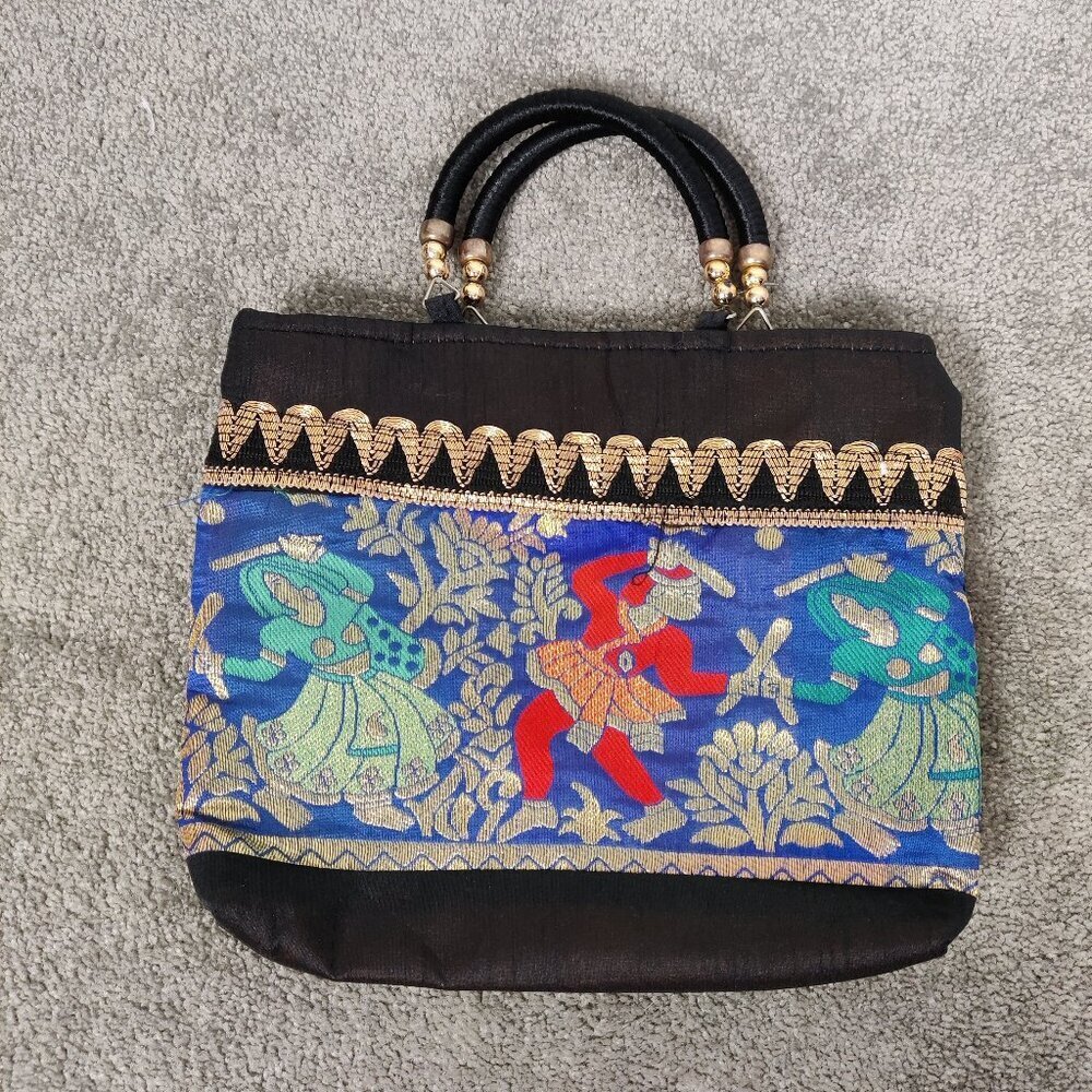 New Women's Bag Black Blue Embroidery Ethnic Hippie Tribal Festival Fancy Style